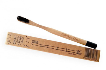 Szczoteczka bambusowa do zębów CZARNA - włosie średnie - MOHANI
