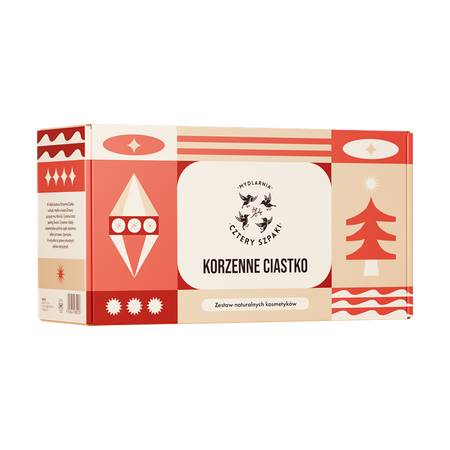 Świąteczny zestaw prezentowy - KORZENNE CIASTKO - Peeling do ciała, Mydło w kostce, Krem do rąk - Mydlarnia Cztery Szpaki