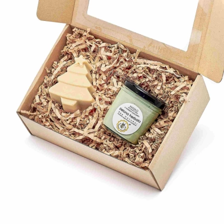 Świąteczny zestaw prezentowy - Mydło CHOINKA i Masło do ciała ZIELONA HERBATA - Miodowa Mydlarnia