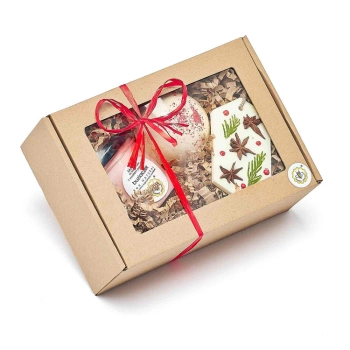 Zestaw prezentowy - BUZIACZEK z półkulą Truskawka i zawieszką dekoracyjną - Miodowa Mydlarnia