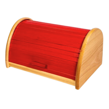 Chlebak drewniany RAINBOW - czerwony front - Bukowa Dolina
