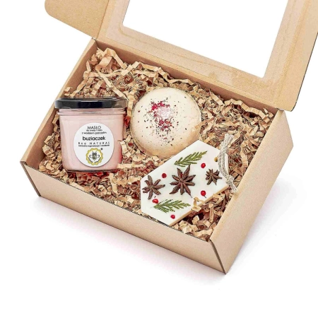 Zestaw prezentowy - BUZIACZEK z półkulą Truskawka i zawieszką dekoracyjną - Miodowa Mydlarnia