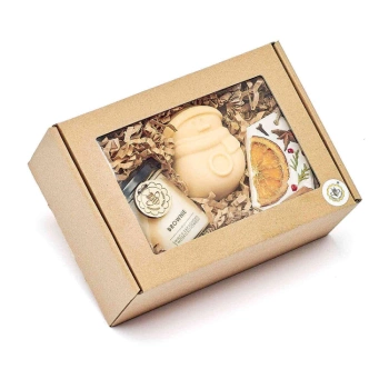 Świąteczny zestaw prezentowy - Mydło BAŁWANEK, Świeca sojowa BROWNIE i zawieszka sojowa - Miodowa Mydlarnia