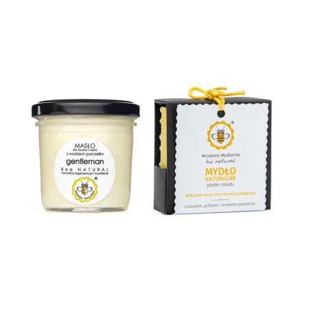 Zestaw prezentowy - GENTLEMAN - Masło do twarzy i ciała, Mydło w kostce - Miodowa Mydlarnia