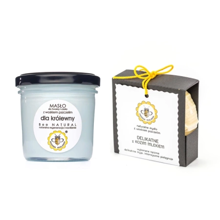Zestaw prezentowy - KRÓLEWNA - Masło do twarzy i ciała, Mydło w kostce - Miodowa Mydlarnia